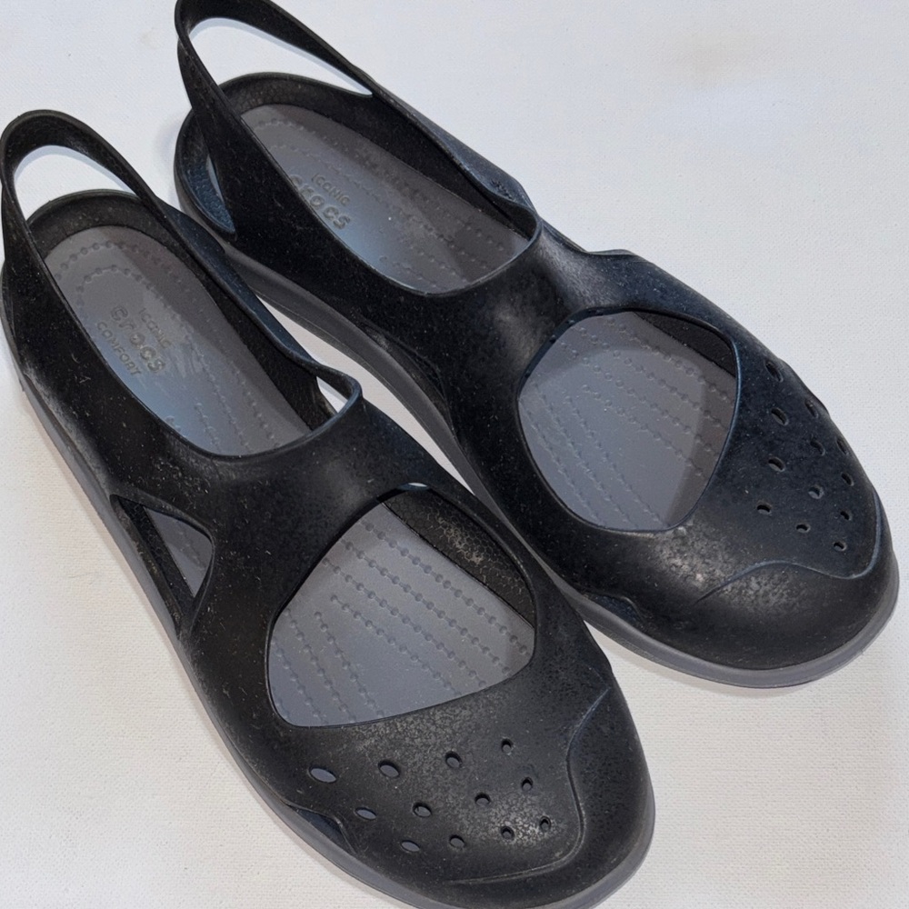 Mary Janes CROCS Iconic Comfort Slingback Mary Jane Flats Shoes Black Rubber Sz8